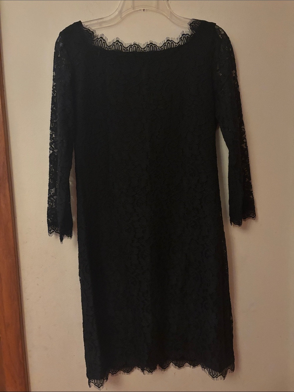 Diane Von Furstenberg Black Lace Long Sleeve Sheath Dress